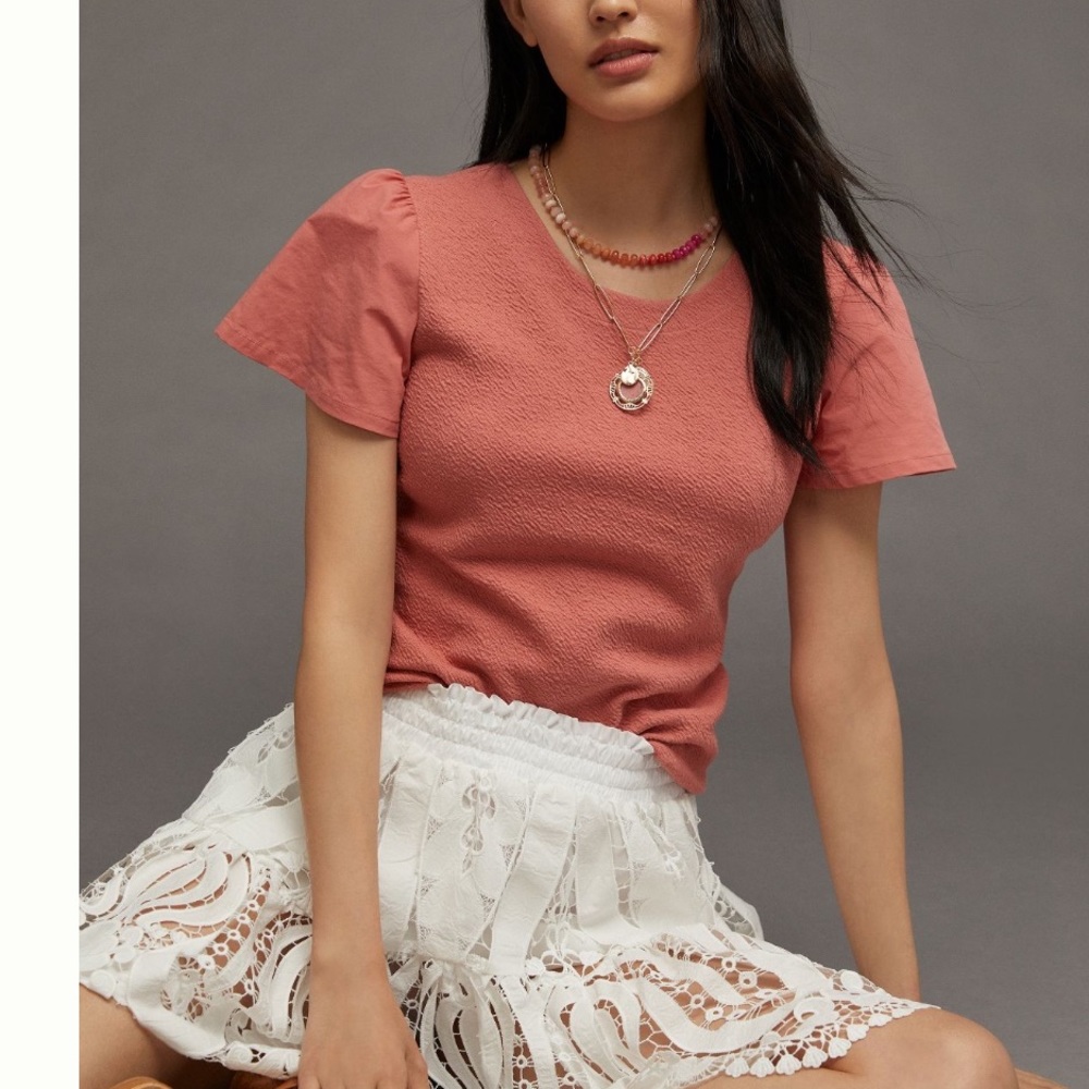 NWT Anthropologie Lace Up Flutter Top - Picture 1 of 6